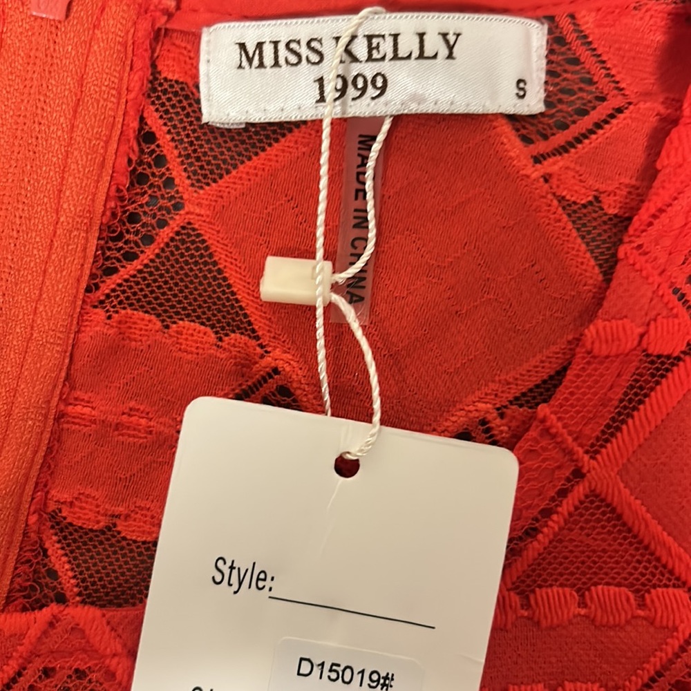 Miss Kelly 1999 Red Eyelet Lace Boho Mini Dress Size S Sleeveless Fit & Flare - Picture 8 of 10